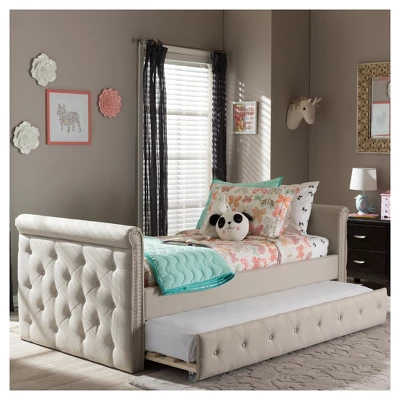 Twin Swanson Modern And Contemporary Fabric Tufted Daybed With Roll-Out Trundle Guest Bed - Baxton Studio - Image 8