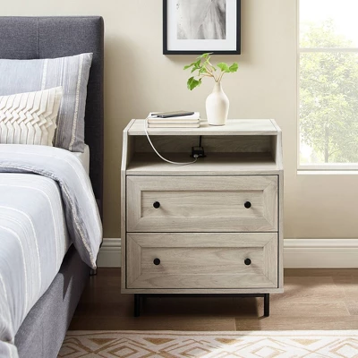 Transitional 2 Drawer Nightstand With USB Port - Saracina Home