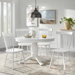 5pc Kale Pedestal Dining Set - White - Buylateral