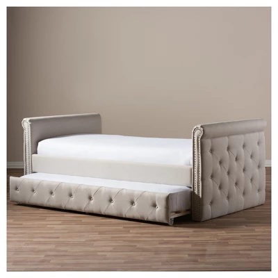 Twin Swanson Modern And Contemporary Fabric Tufted Daybed With Roll-Out Trundle Guest Bed - Baxton Studio - Image 12