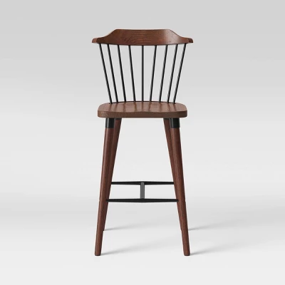 Delway Curved Back Mixed Material Counter Height Barstool Walnut - Threshold™ - Image 2