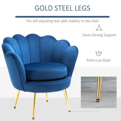 HomCom Elegant Velvet Upholstered Accent Leisure Club Chair With Gold Metal Legs - Image 5