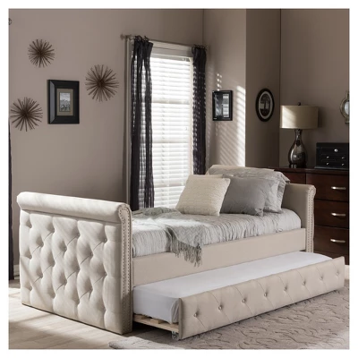Twin Swanson Modern And Contemporary Fabric Tufted Daybed With Roll-Out Trundle Guest Bed - Baxton Studio - Image 10