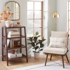 40" 4-Shelf Wood & Cane Transitional Ladder Bookshelf - Brown - Hearth & Hand™ With Magnolia