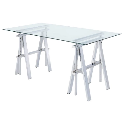 Statham Glass Top Adjustable Sawhorse Standing Desk Chrome - Coaster - Image 4