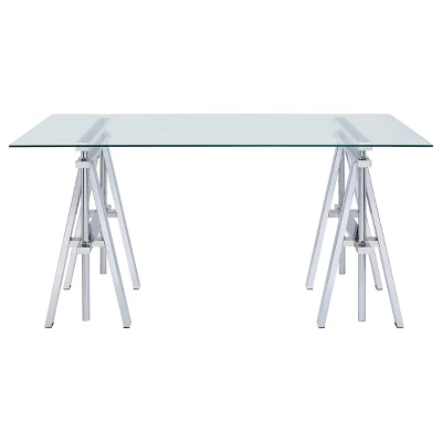 Statham Glass Top Adjustable Sawhorse Standing Desk Chrome - Coaster - Image 3