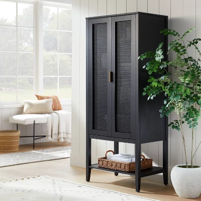 66" East Bluff Woven Cabinet Black - Threshold™ Designed With Studio McGee