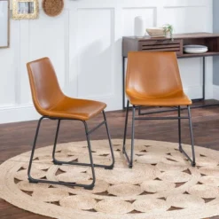 Set Of 2 Laslo Modern Upholstered Faux Leather Dining Chairs - Saracina Home