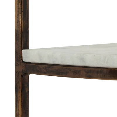 33.5" Bainville Modern Glam Handcrafted Marble Half Round Etagere Bookcase Natural White/Antique Brass - Christopher Knight Home - Image 3