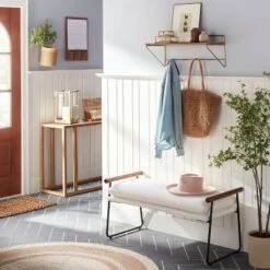 Cushioned Metal & Wood Bench - Cream/Black - Hearth & Handâ„¢ With Magnolia